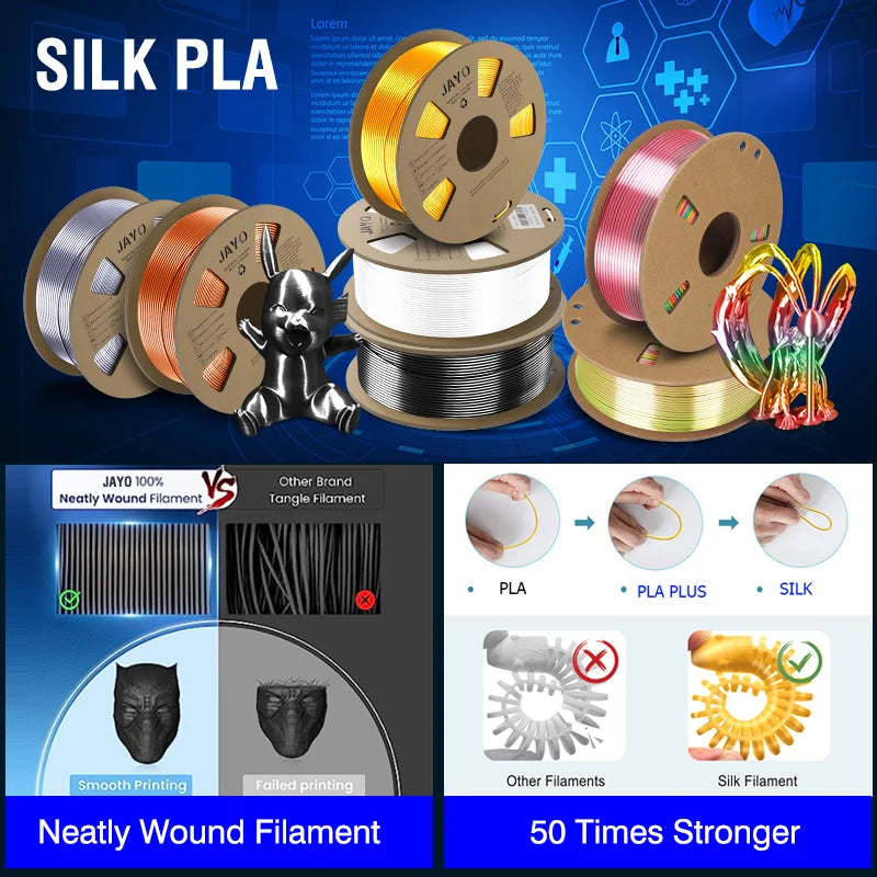 JAYO filaments petg 5Rolls Mixed colors 3D Printer Filament 1.75mm 100% No Bubble FDM 3D Printer Materials DIY Gift 1.1KG/1rolls