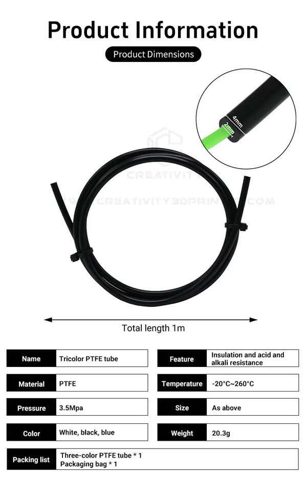 New Arrivals 2*4mm PTFE Tube for Ender3 CR10 Kobra Series Extruder Hotend PTFE Pipe for Elegoo Flashforge Snapmaker 3D Printer
