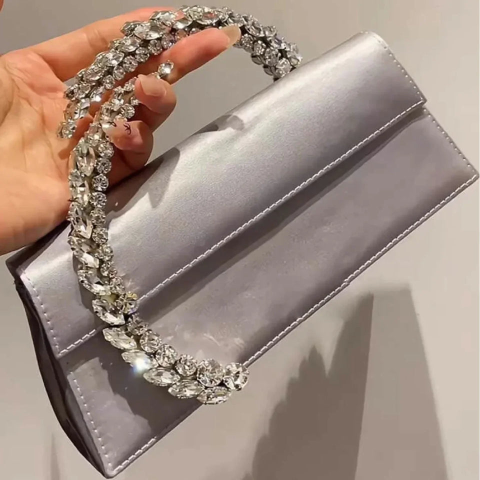 Luxury Diamond Evening Bag Clutch Satin Women Designer Handbags Crystal Silk Shoulder Crossbody Bags for Women Wedding Box Bag
