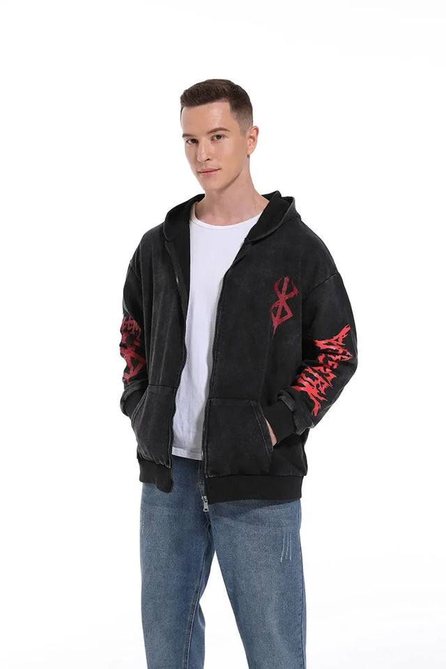 Y2K Anime Hoodies Men Ukiyoe Oversized Loose Vintage Acid Wash Hooded Sweatshirt Women Goth Harajuku Cotton Long Sleeve Pullover