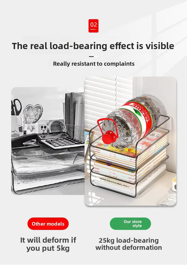Desk Letter Tray Set, A4 Size Clear PET Stackable Document Organizer Office Desktop File Paper Holder Book Storage Rack.