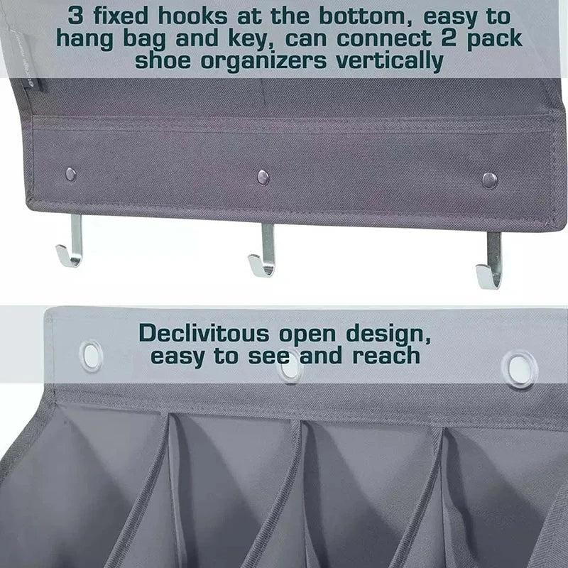 Multi-pockets Wall Storage Bag Large Over Door Hanging Shoe Organiser Behind Doors with 4 Metal Hooks Shoes Rack Storage Bags