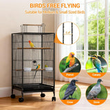 101cm Large Bird Cage Play Open Top Budgie Cage with Rolling Stand Slide-Out Tray Water Bottle Feeder, Indoor Outdoor Cage