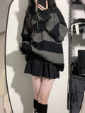 Striped Contrasting Sweater Women's Long Sleeve Knitted Sweatshirt Korean Fashion Streetwear Pullover Autumn New Casual Jumper
