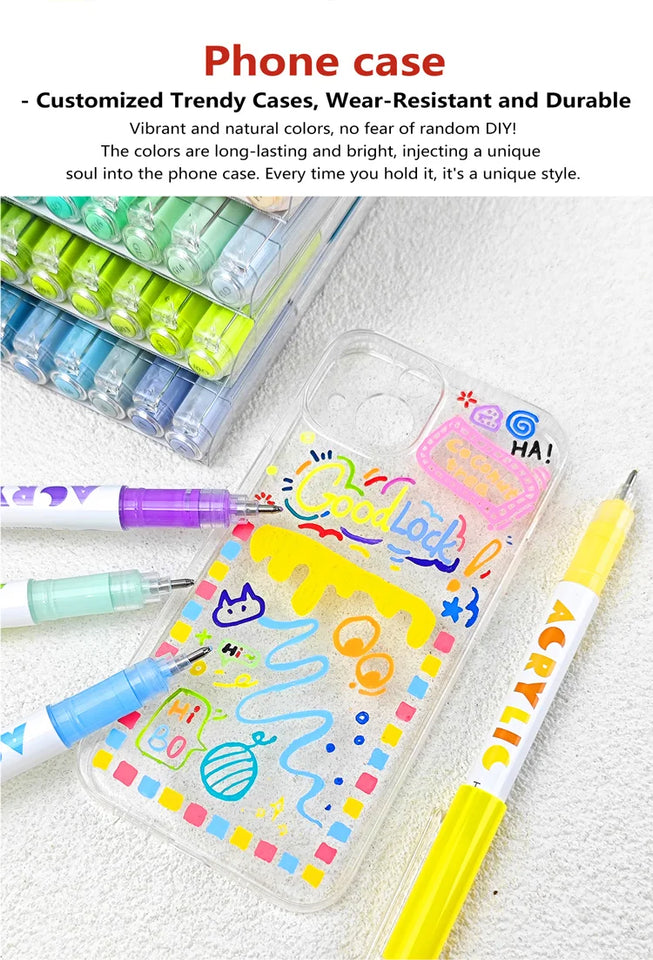 GuangNa 12 Colors/box Direct Liquid Hardhead High-gloss Acrylic Marker, for Student Notebook Writing, DIY Painting Graffiti
