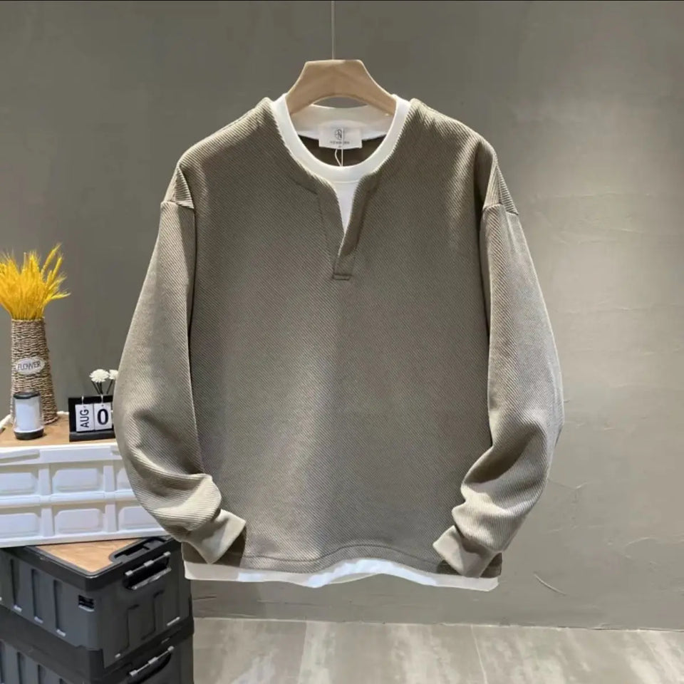 Male Sweatshirt No Logo Overfit Y2k Vintage Loose Clothing Deals Welcome Deal Cheap Luxury Cotton Men's Pullover Fake Two Piece