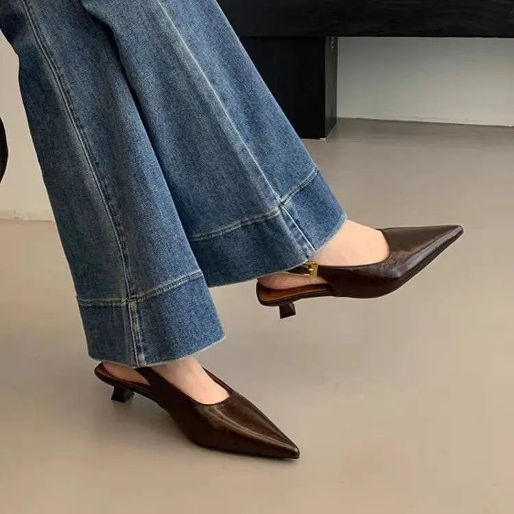 Summer Pointed Toe Women Sandals Fashion Singbacks Mules ShoesLadies Elegant Low Heel Stripper Party Sandalias Tacones Bajos