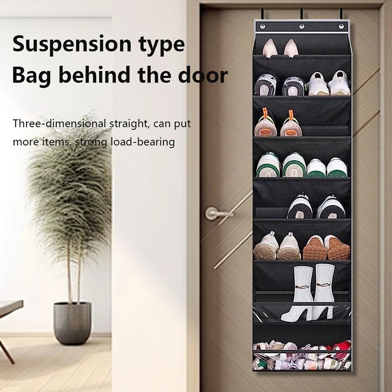 Multi-pockets Wall Storage Bag Large Over Door Hanging Shoe Organiser Behind Doors with 4 Metal Hooks Shoes Rack Storage Bags