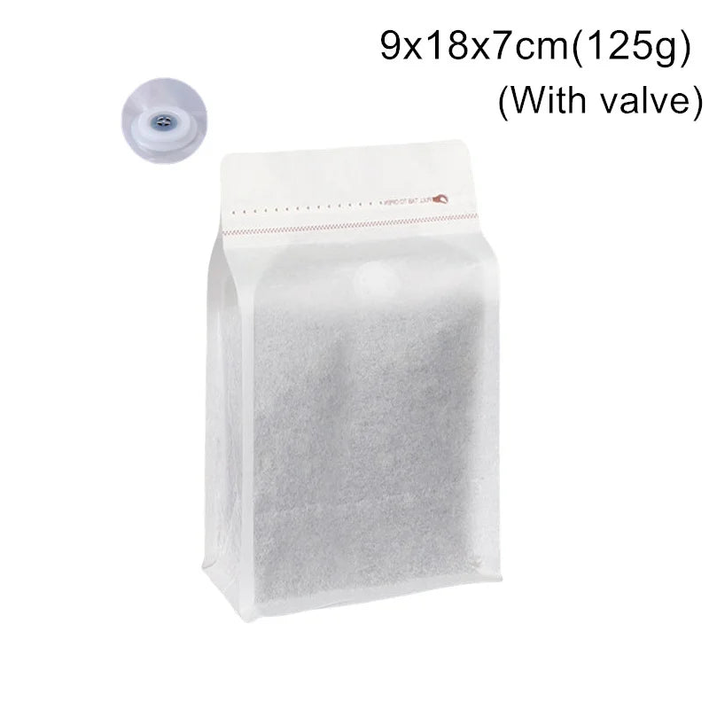 StoBag 50pcs White Cotton Paper Coffee Beans Packaging Bag with/No Valve Sealed for Powder Nuts Storage Stand Up Reusable Pouch
