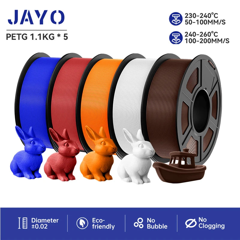 JAYO filaments petg 5Rolls Mixed colors 3D Printer Filament 1.75mm 100% No Bubble FDM 3D Printer Materials DIY Gift 1.1KG/1rolls