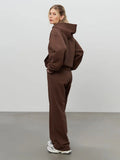Sumuyoo Short Zipper Hoodie Set Women's 2025 Autumn Winter Casual Sports Hoodie Sweatshirt Wide Leg Pants 2 Piece Set