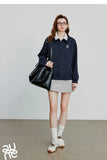 TOYOUTH Women Sweatshirt 2025 Autumn New Green Velvet Embroidery Contrasting Color Splicing Double Layer Collar Pullover Hoodies