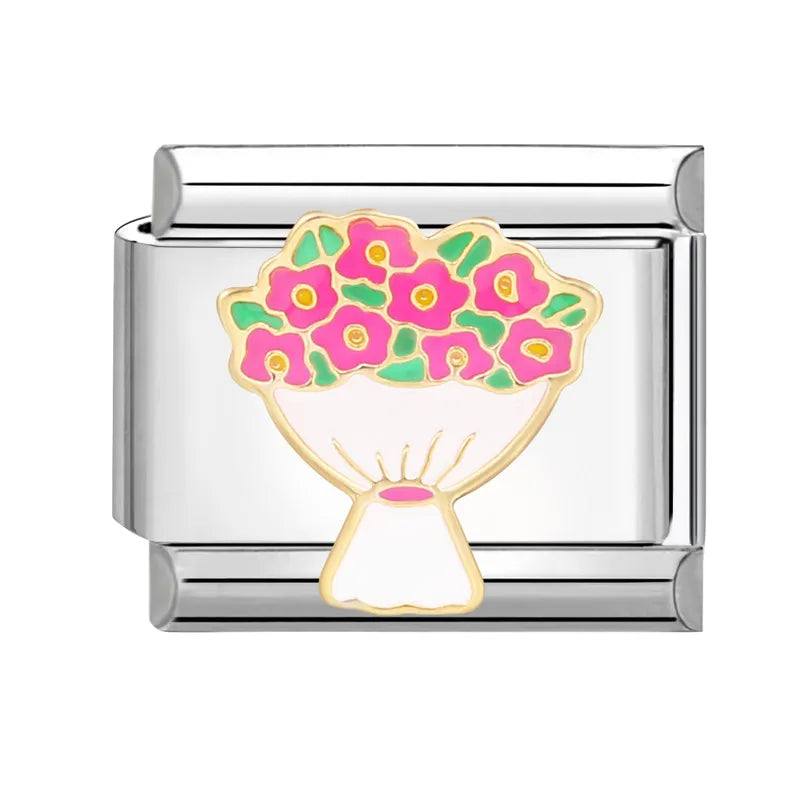 Cute Cats Flowers Planet Coffee Milk Cake Mountain Italian Charm Links Fit 9mm Stainless Steel Bracelet DIY Jewelry Making Gifts