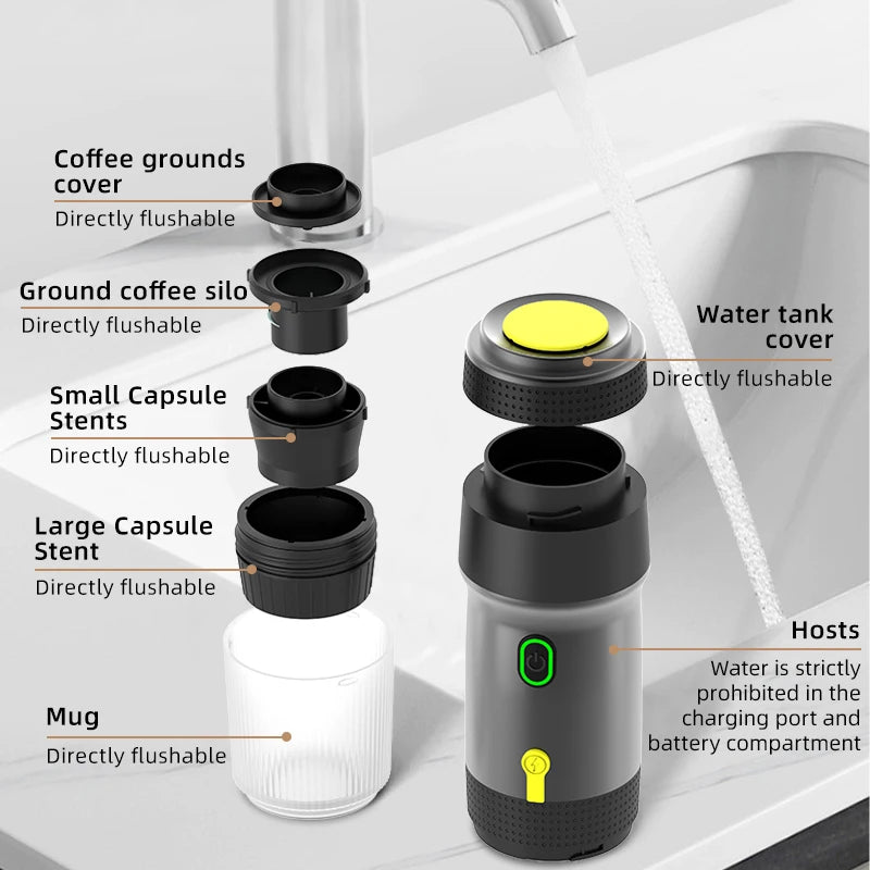 60ml portable electric wireless heating coffee machine suitable for coffee capsule/powder car travel and family camping travel
