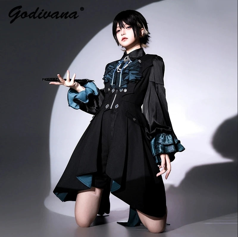 Original Dark Goth Prince Clothing Set New Spring Summer Women's Cool Black Shirt Irregular Vest Shorts 3 Piece Suit Outfits