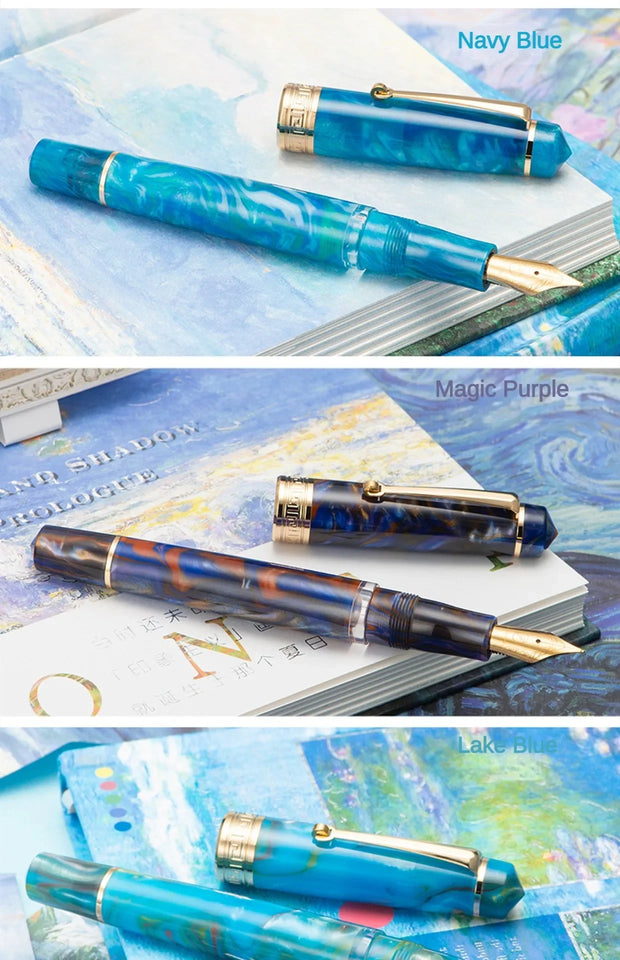 Asvine P20 Piston Fountain Pen M/F/EF Nib Galaxy Acrylic Patterns Golden Clip Smooth Writing Office School Supplies Stationery