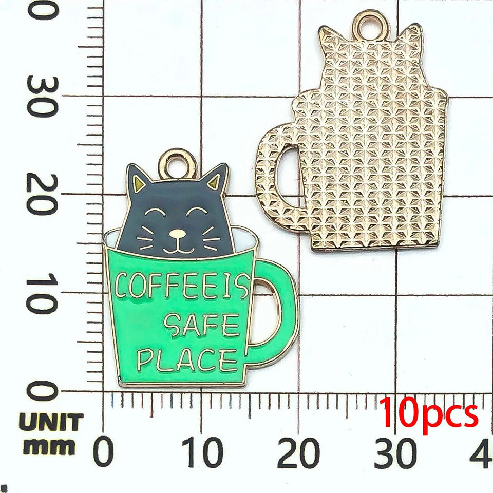 10/20pcs Coffee Charms Alloy Coffee Cup, Coffee Bean Design Pendants for DIY Bracelet Necklace Jewelry Making Accessories