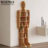 Furniture Modern Living Room Furniture Storage Wooden Black Corner Decoration Standing Bookshelf Human Modeling