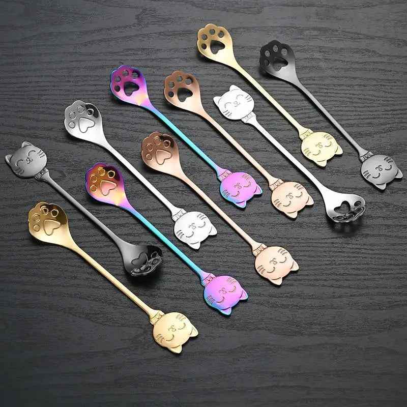 Creative Cat Claw Spoon Ice Cream Cake Dessert Teaspoon Scoops Tableware Kitchen Accessories Stainless Steel Coffee Mixing Spoon