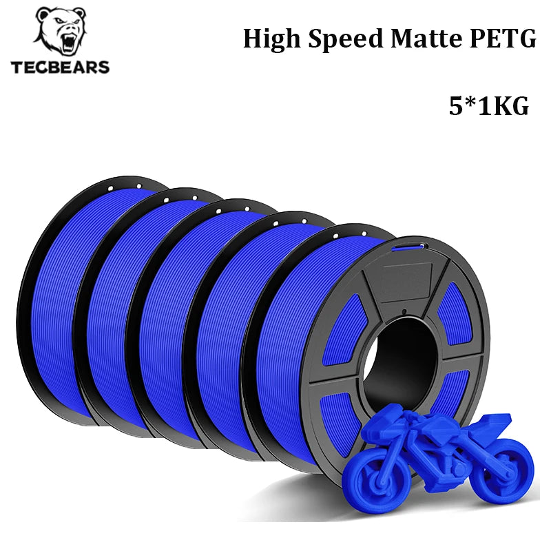TECBEARS High Speed Matte PETG 3D Filament 1.75mm 5KG petg 600mm/s  Neatly Wound Multi Color FDM 3D Printer Materials DIY Gift