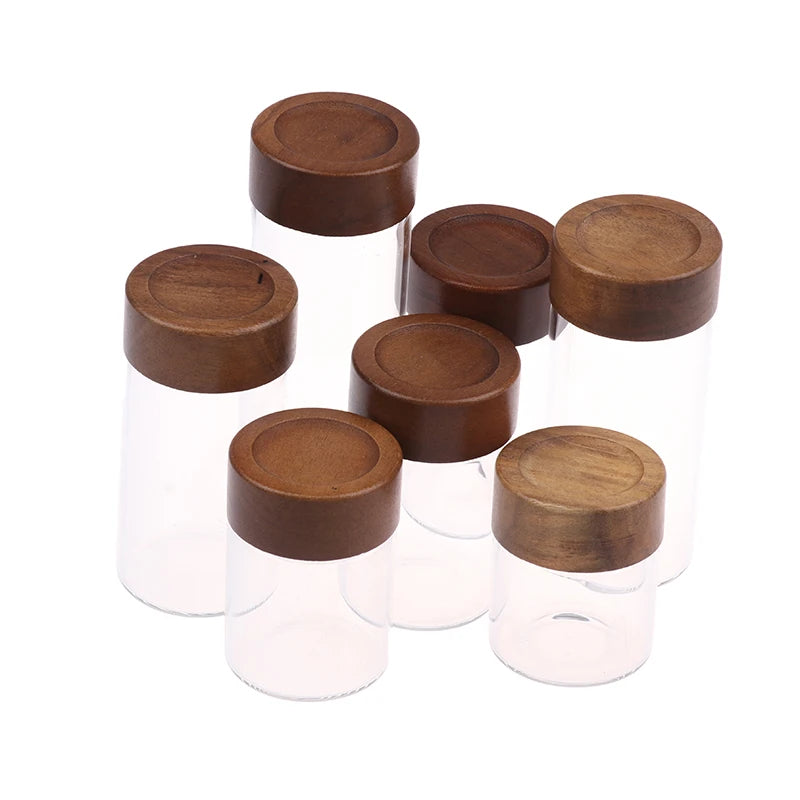 Mini Wood Lid Coffee Beans Storage Container Tube Kitchen Sealed Can Tea Spice Jars Single Dose Espresso Accessory Coffeware
