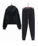 Thickened Gold Velvet Long Sleeved Hooded Sweatshirt with Lace Up Leg Ties Two Elegant Women's Pants Set Tracksuits