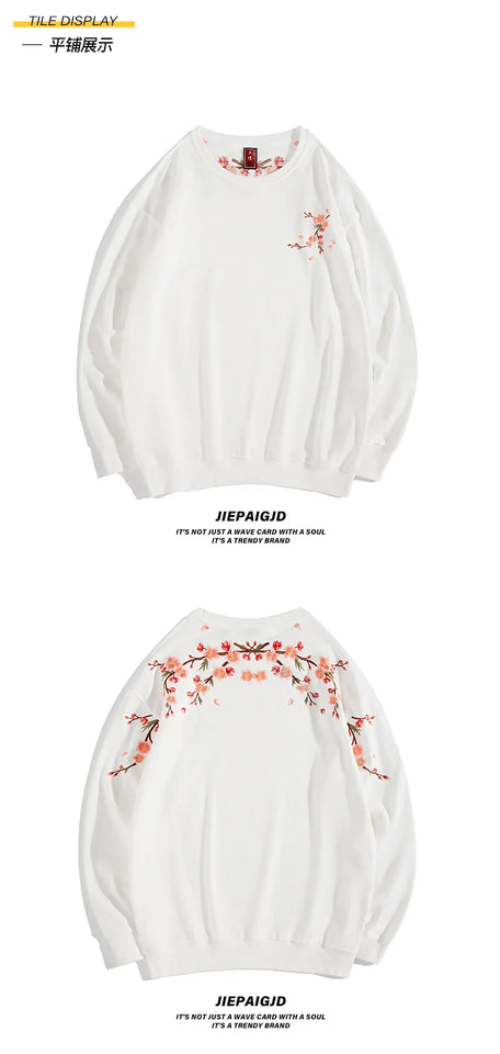 Floral Embroidery Unisex Pullovers Sweatshirt For Men Loose Fit Autumn Quality Cotton Fashion Casual Oversized Luxury Pull Homme
