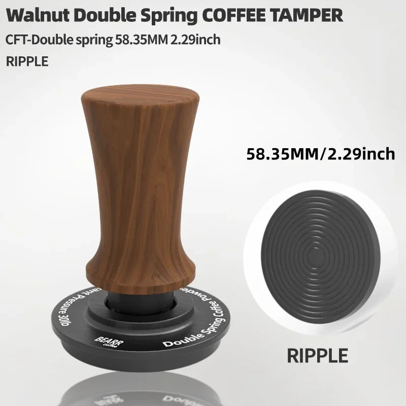 BEARR Coffee Tamper Double Spring Coffee Powder Walnut Handle Constant Pressure SpringCoffeeTamper 51/53/53.7/58.35 Barista Tool