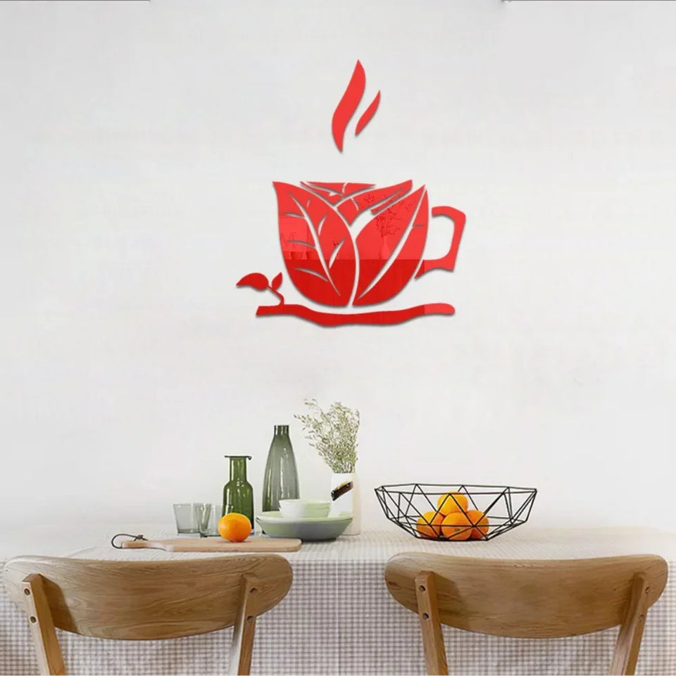 New Creative Acrylic Mirror Coffee Cup Wall Paste Living Room Bedroom Background Wall Decoration Self-adhesive Mirror