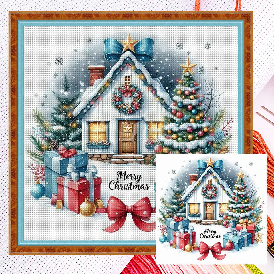 Full Embroidery Eco-cotton Thread 14CT Counted Christmas House Cross Stitch Kit