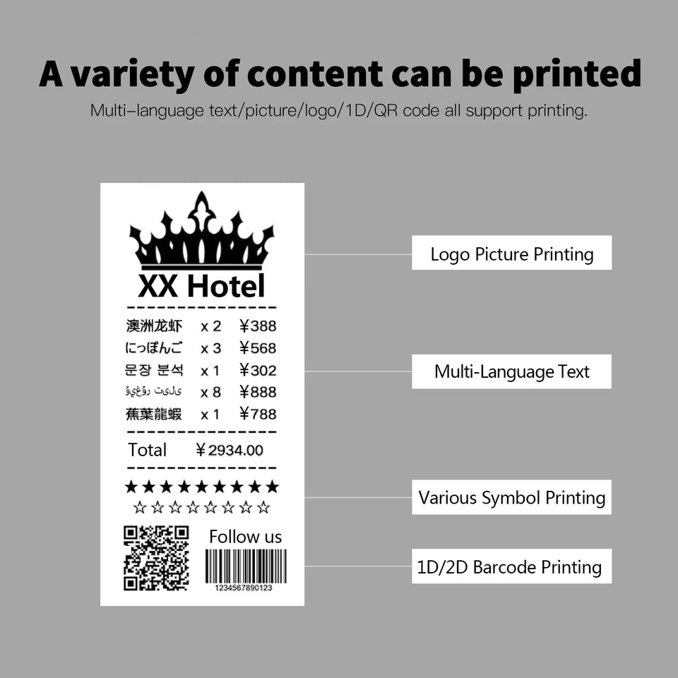 Receipt Printer Portable 58mm Mobile Thermal Printer Wireless BT Mini Bill Ticket Printing Printer with 1pcs Thermal Paper Rolls