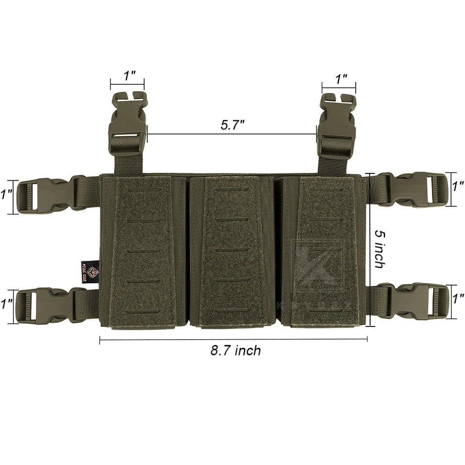 KRYDEX Tactical MOLLE Placard 5.56 Triple Magazine Pouch Front Panel Retention Insert Holder For Chest Rig Plate Carrier Vest