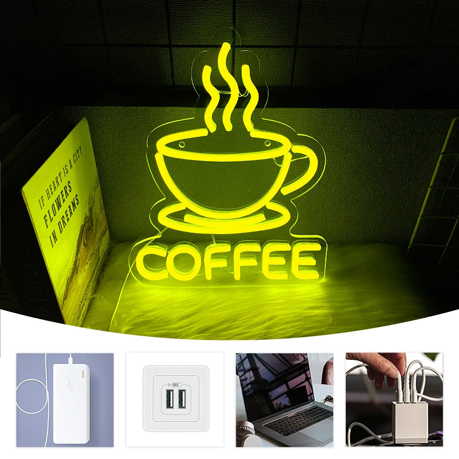 Coffee Led Neon Sign, Coffee Super Bright Sign, Usb Connection Powered, Suitable For Coffee Shop Front Desk Business Art Decor.