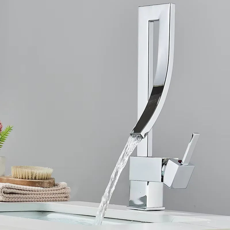 Brass Core Modern Bathroom Sink Faucet Single Handle Deck Mounted Wash Basin Water Tap Hot And Cold Water Mixer
