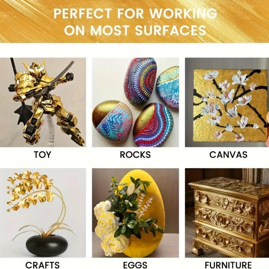50/100/300ml Golden Acrylic Paint Metal Pearlescent Hand-painted Gypsum Glue Waterproof and Non-fading DIY Painted Paint