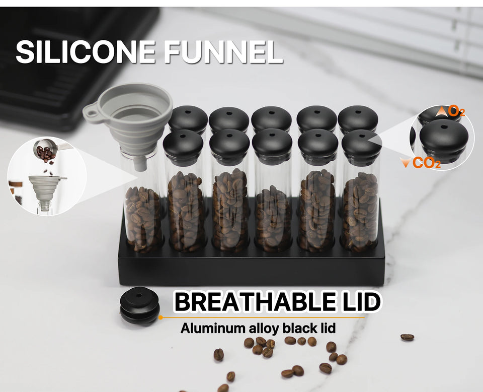 Coffee Beans Storage Container Display Rack Walnut Tea Tube Bottle Glass Espresso Coffee Accessories Tool Barista Coffeware Sets