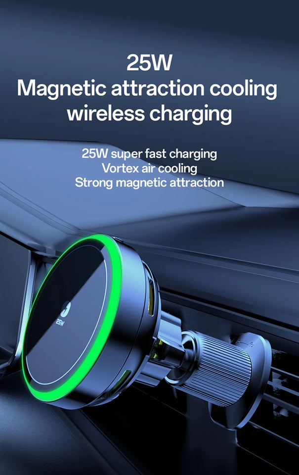 Qi2.2 Car Magnetic Wireless Charger Stand  LED Phone Holder  Air-Cooling Fast Charging Station For Magsafe iPhone 17~12 Pro Max