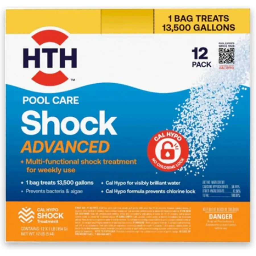 52037R Pool Care Shock Advanced Swimming Pool Chemical Cal Hypo Formula Prevents Bacteria Algae Restores Crystal 1lb (12 Pack)