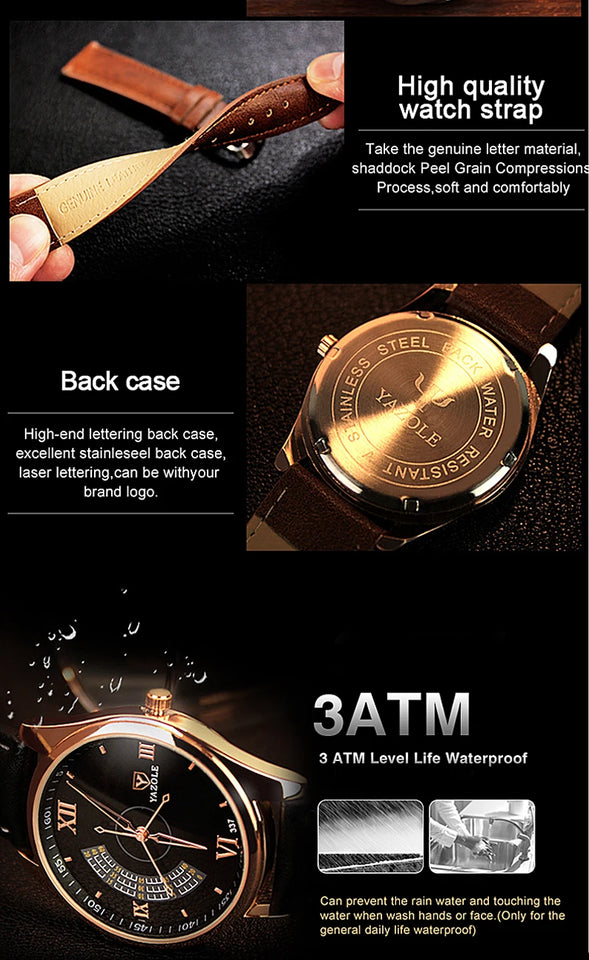 New Business Men's Wristwatch Clock Fashion Casual Leather Sport Man Watch Top Brand Luxury Quartz Watches for Men montre homme