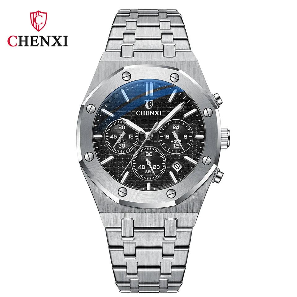 CHENXI Business Quartz Man Wristwatch Multi-function Luminous Calendar Men's Watches Waterproof Chronograph Stop Watch