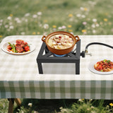 Portable Double Burner Outdoor Gas Stove Propane Cooker with Adjustable 0-10Psi Regulator Hose for Patio Camping, BBQ, Home