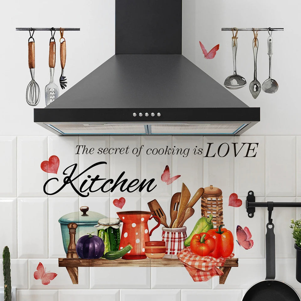Restaurant Title Kitchen Wall Stickers Fun Design Cook Utensils Home Decoration Restaurant Description Features