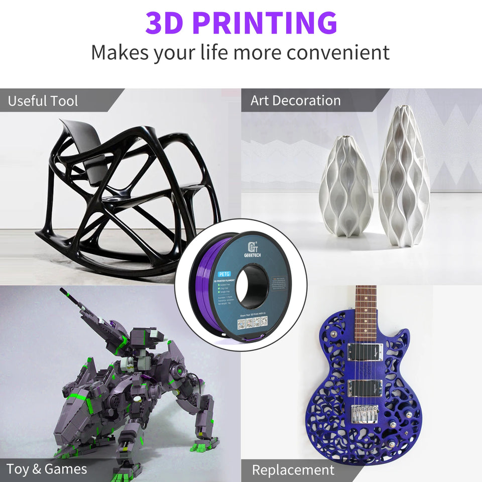Geeetech 5kg PETG 1.75mm Filament 3d print wire Vacuum Packaging Local Warehouses Colorful Plastic for most FDM 3D printer
