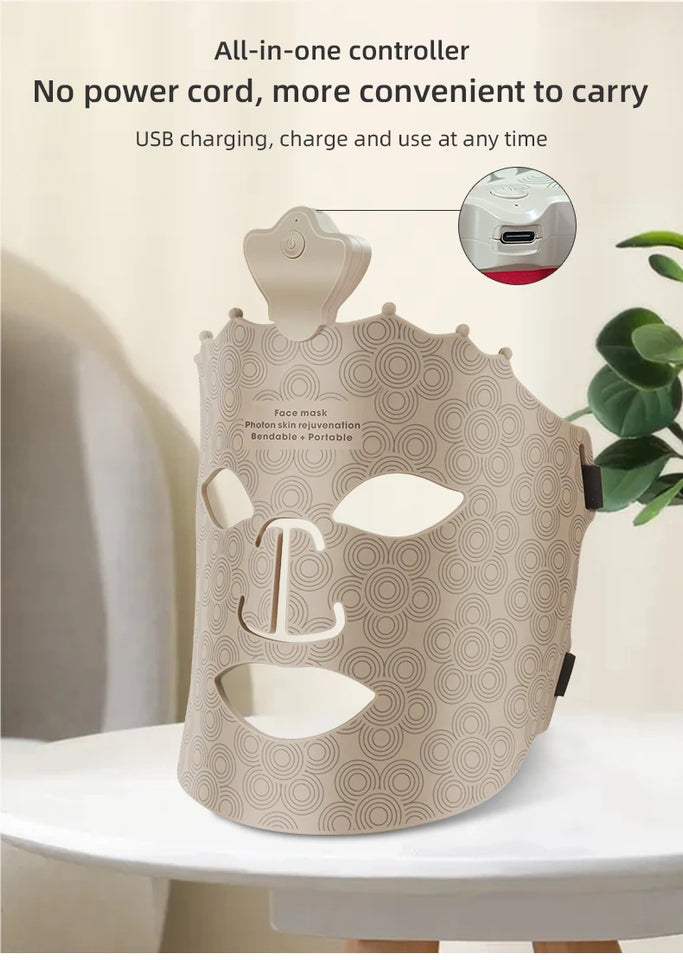 4 Colors Silicone LED Face Mask LED Red Light Photon Infrared Therapy Flexible Facial Mask Repair Skin Brighten Skin Tone