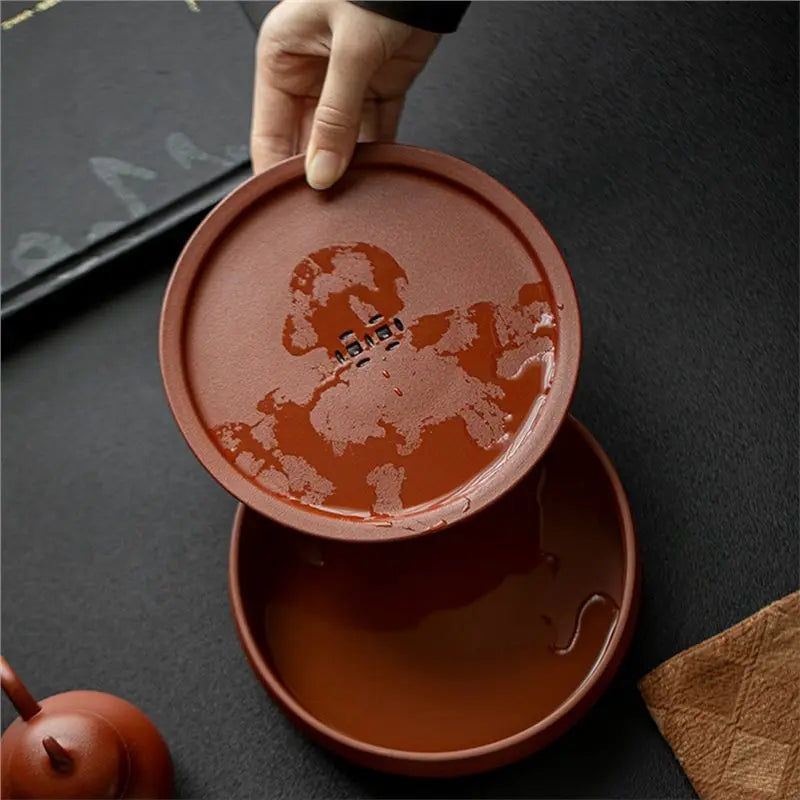 A19F-Tea Trays Coasters Dry Soaking Table Ceramics Water Storage Pot Bearing Holder Teaware Base Tea Set Gift