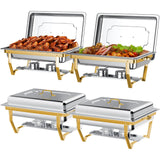 2/4Pack Chafing Dish Set Stainless Steel 316 Gold Rectangular Buffet Warmer for Hotel Catering Parties Weddings Outdoors