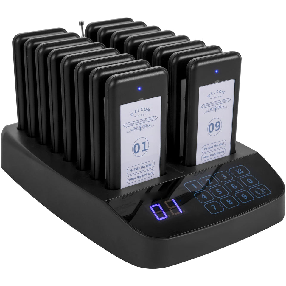 SucceBuy Wireless Restaurant Buzzer Pager 16 Coasters Paging Guest Calling System for Coffee Dessert Burger Shop Food Truck