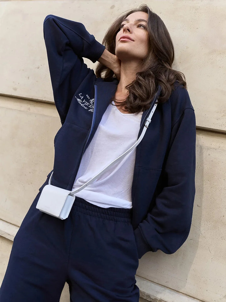 Sumuyoo Short Zipper Hoodie Set Women's 2025 Autumn Winter Casual Sports Hoodie Sweatshirt Wide Leg Pants 2 Piece Set