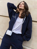 Sumuyoo Short Zipper Hoodie Set Women's 2025 Autumn Winter Casual Sports Hoodie Sweatshirt Wide Leg Pants 2 Piece Set