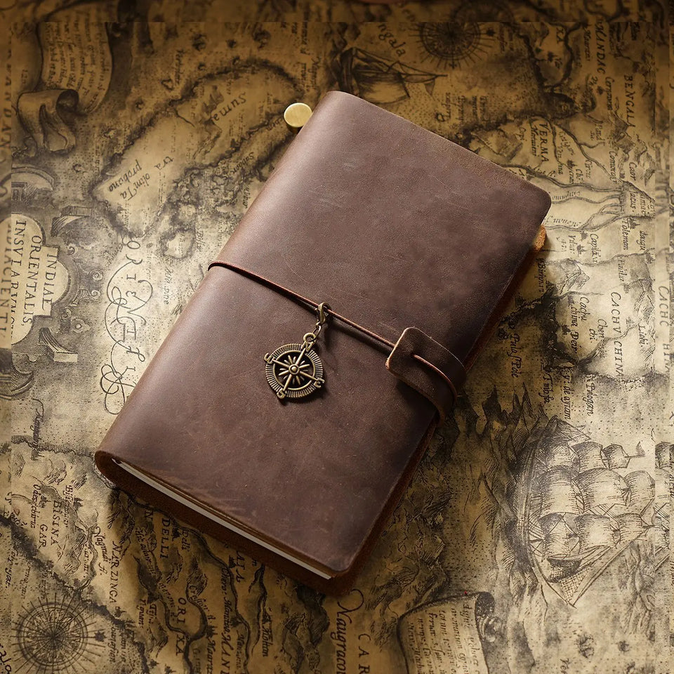 Refillable Leather Travel Notebooks Diary, Retro Handmade Leather Portable Travel Journals Sketchbook for School Office Supplies